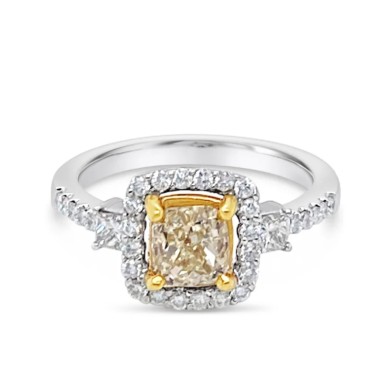 White/Yellow Gold Fancy Yellow Diamond Halo Ring