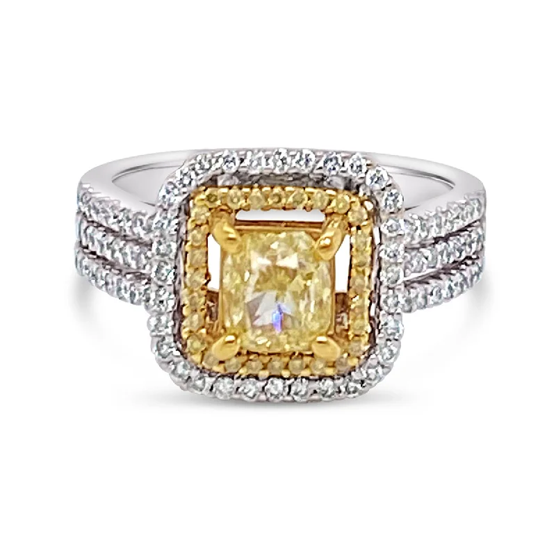 White/Yellow Gold Fancy Yellow Diamond Halo Ring