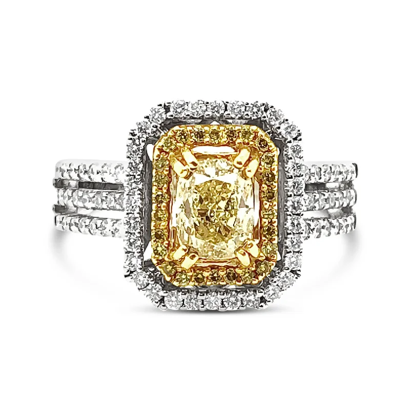 White/Yellow Gold Fancy Yellow Diamond Halo Ring