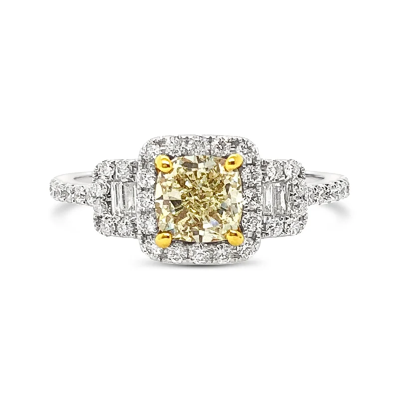 White/Yellow Gold Fancy Yellow Diamond Halo Ring