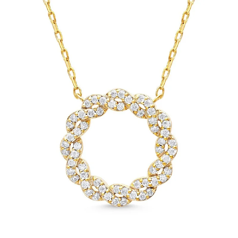 14k Gold Diamond Braided Circle Pendant