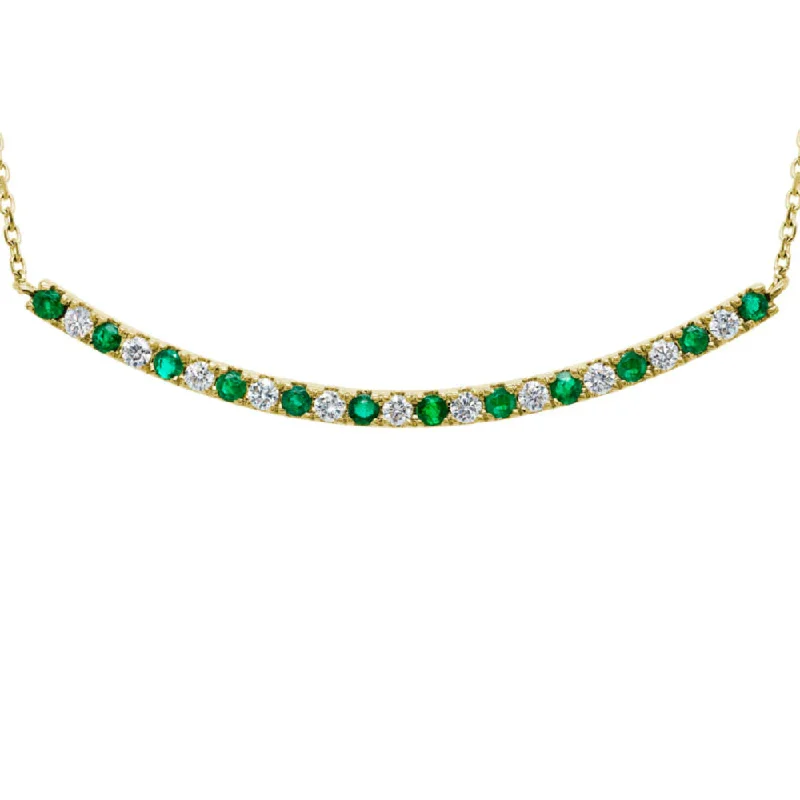 14k Gold Emerald & Diamond Curve Bar Pendant Necklace