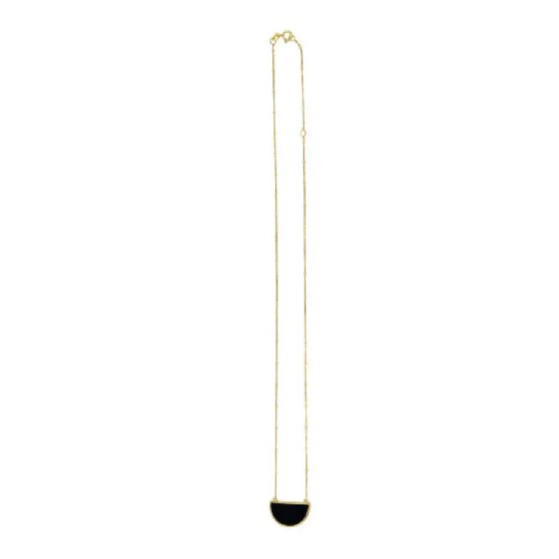 14k Gold Onyx Half Moon Necklace