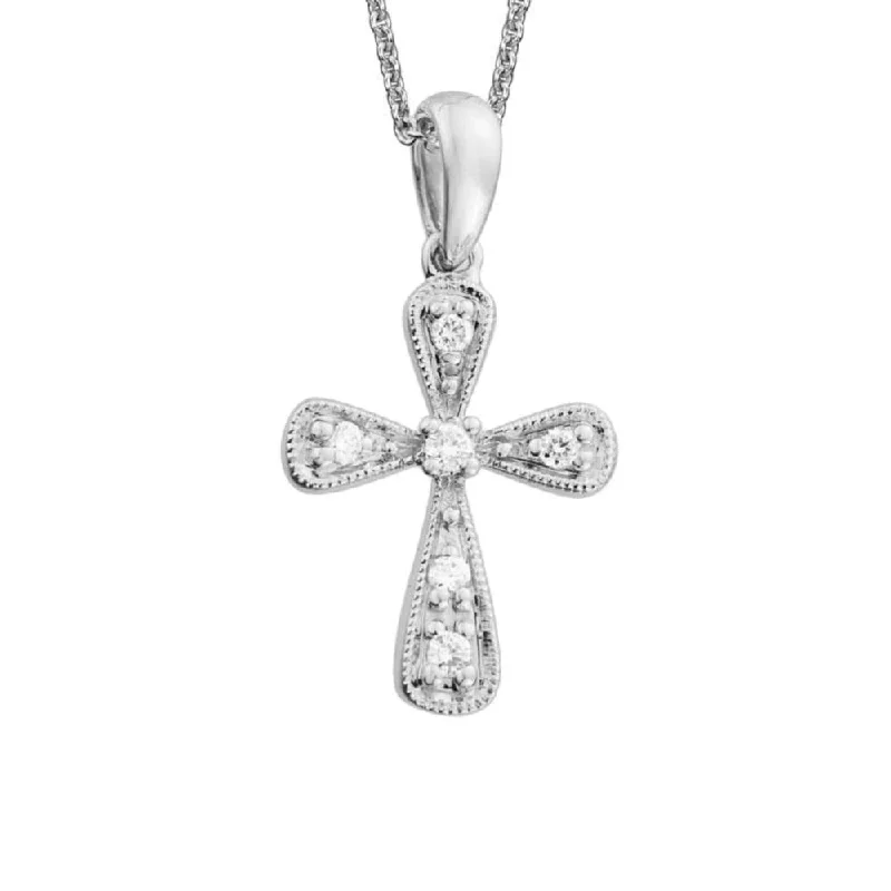 14k Gold Teardrop Shape Diamond Cross Pendant Necklace