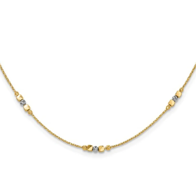 14k Two-Tone Diamond-Cut Bead Station Necklace