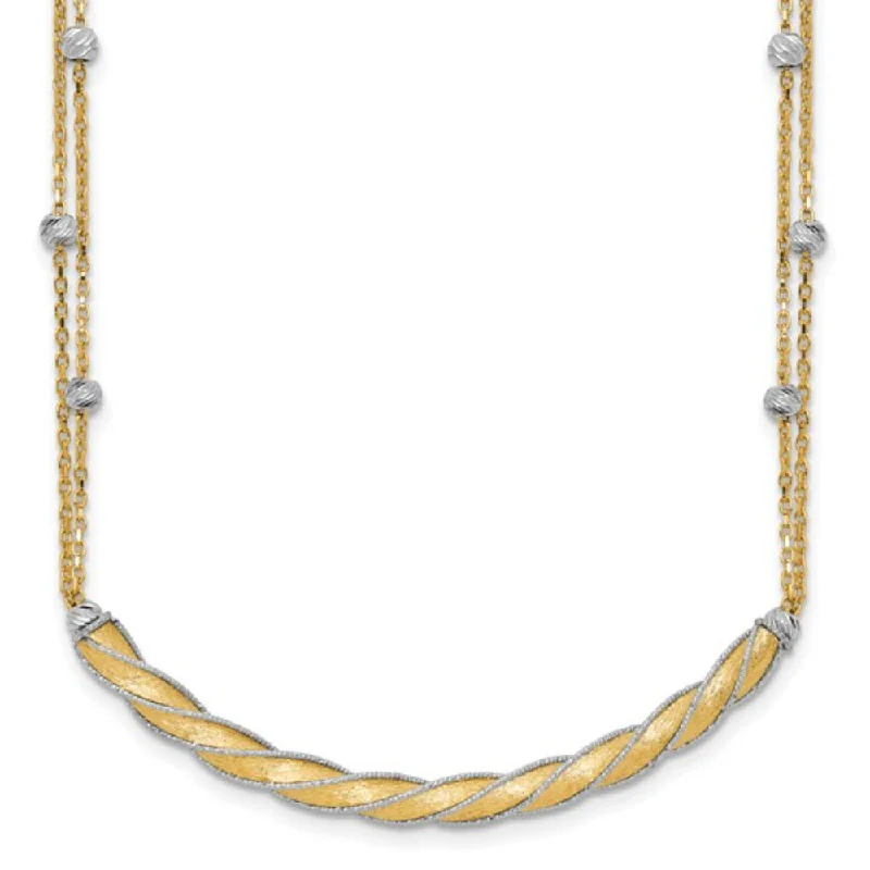 14k Two-Tone Polished & Satin Diamond-Cut Bar Necklace