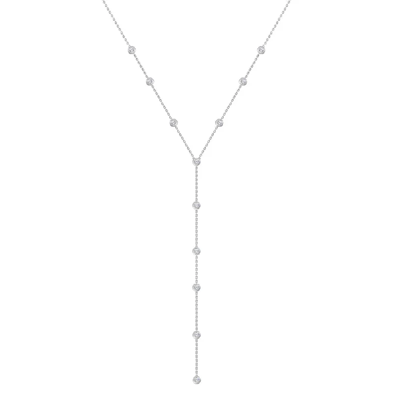 18k Lariat Style Necklace with Bezel Diamonds