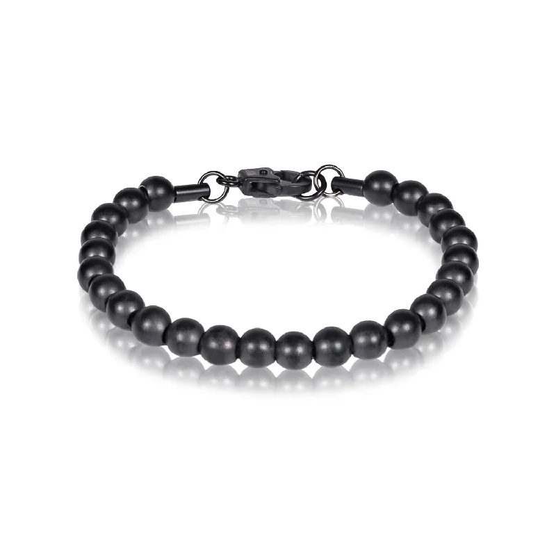 A.R.Z Men’S 7mm Black On Black Steel Bead Bracelet