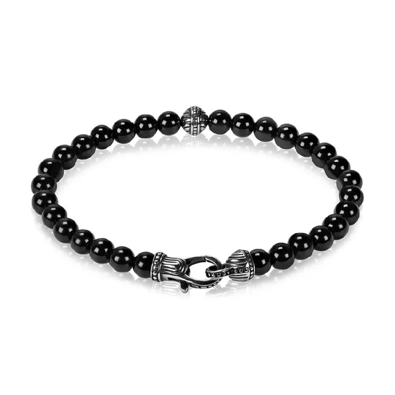 A.R.Z Men's Black Onyx Bead Bracelet