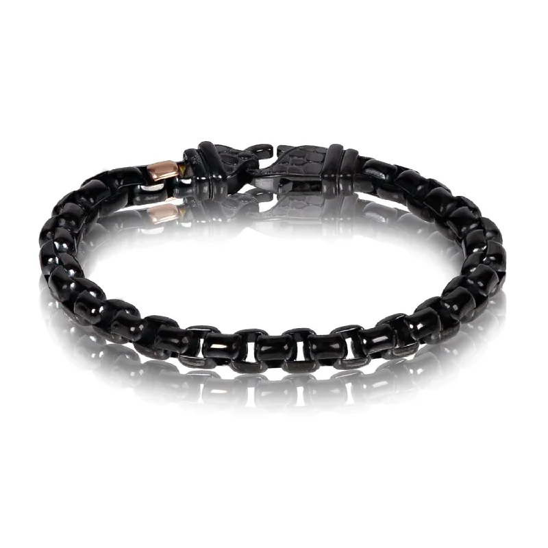 A.R.Z Men's Black Round Box Link  8.5 Bracelet