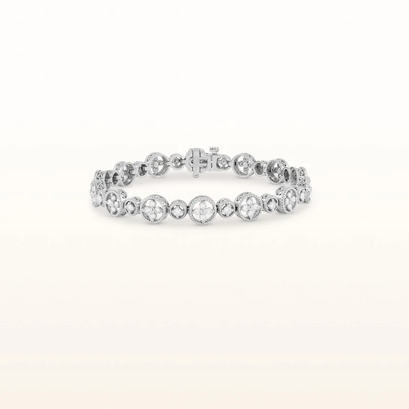 Alternating Milgrain Circle Diamond Link Bracelet in 14kt White Gold