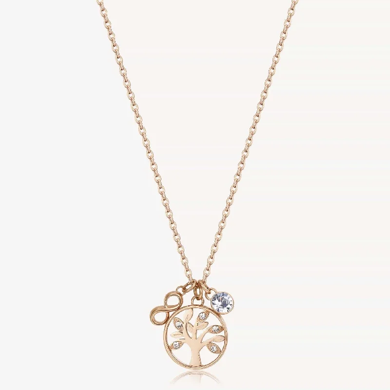 Stainless Steel Rose Gold Tone Chakra Necklace - Tree of Life