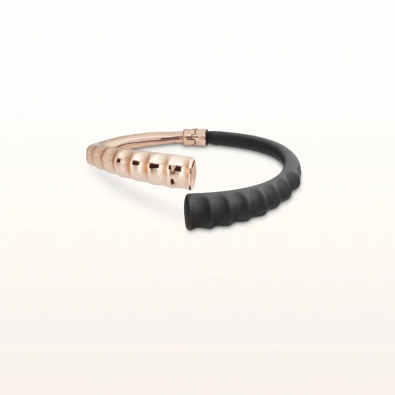 Black Rubber and Rose Gold Plated 925 Sterling Silver Hinged Cuff Bracelet