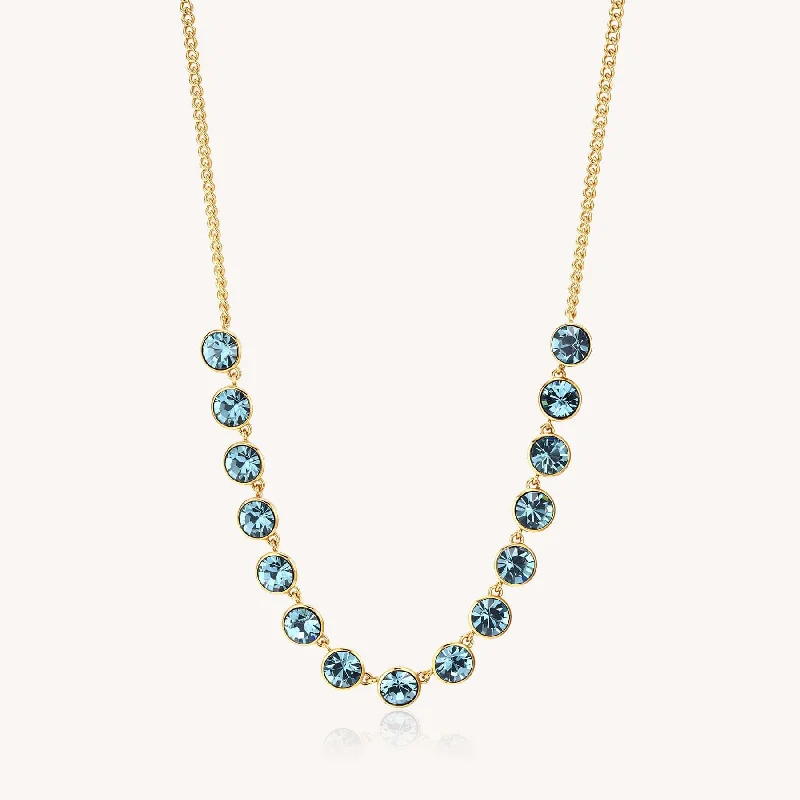 Stainless Steel Gold Tone Chain Necklace with Sapphire Crystals