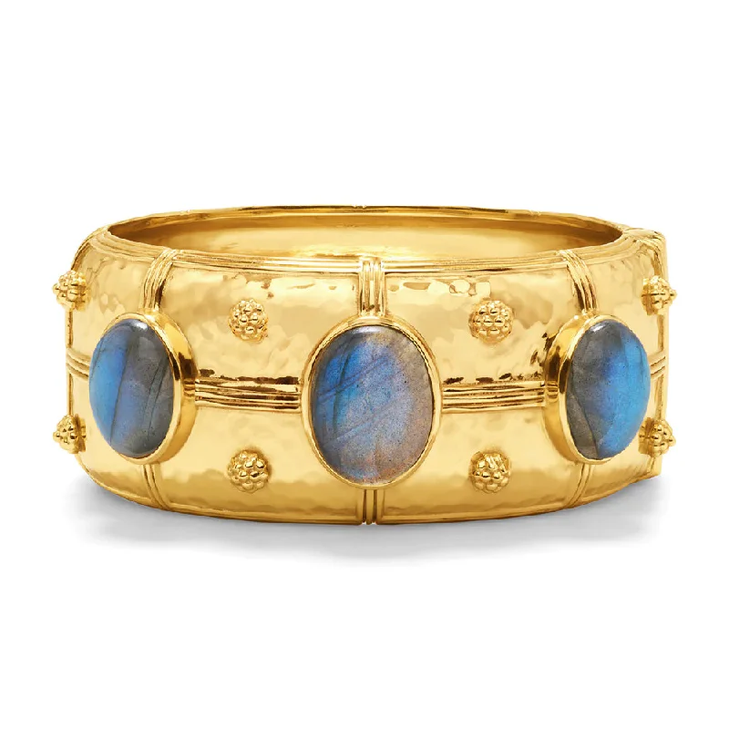 Capucine de Wulf Cleopatra Grande Hinged Bangle- Hammered Gold/Blue Labradorite