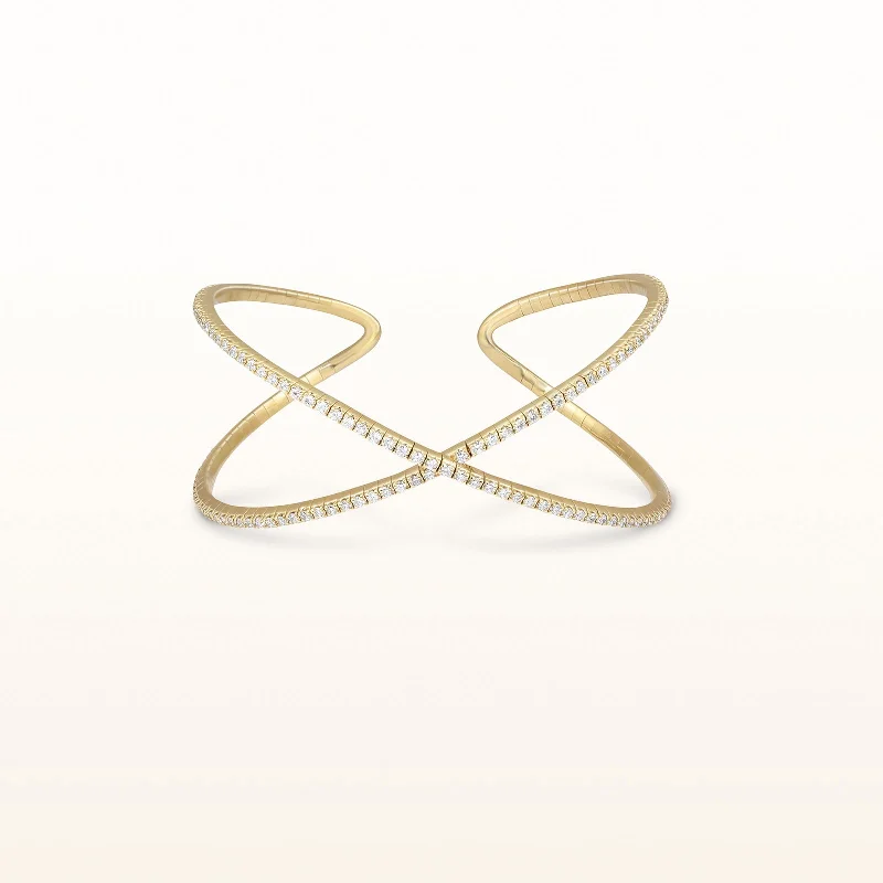 Diamond Crossover Cuff Bracelet in 14kt Yellow Gold