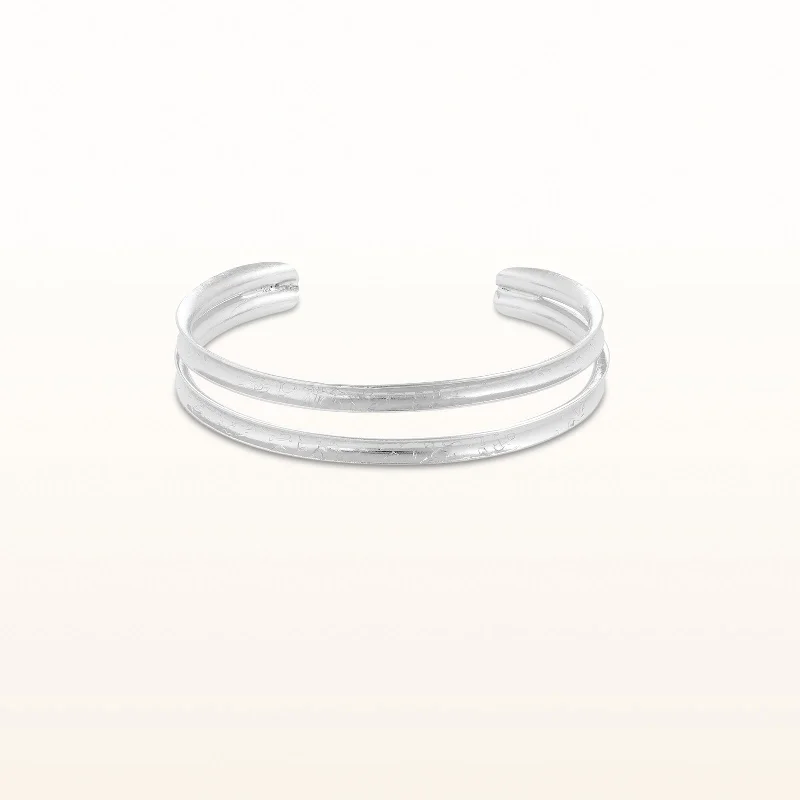 Double Row Concave Cuff Bracelet in 925 Sterling Silver