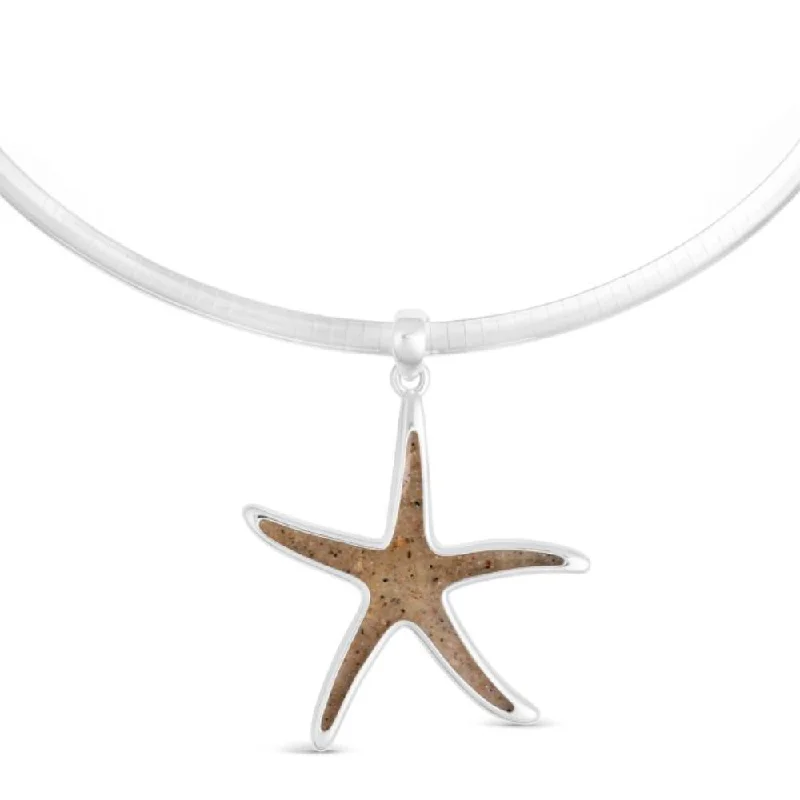 Dune Jewelry Sterling Silver Omega Chain Starfish Pendant Necklace - Ocean City