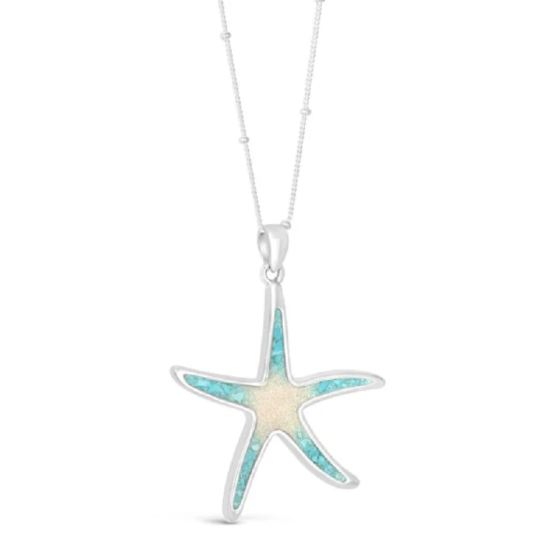 Dune Jewelry Sterling Silver Turquoise Gradient Starfish Pendant Necklace - Ocean City