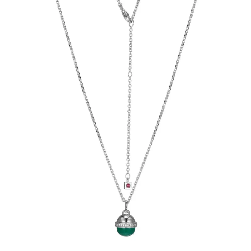 Elle Sterling Silver "Pivot" Green Agate Cabochon Necklace