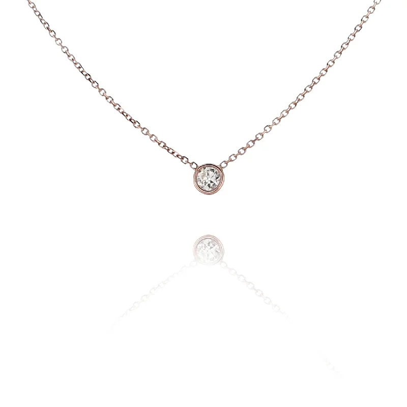 Estate 14 Karat Rose Gold Solitaire Diamond Pendant Necklace