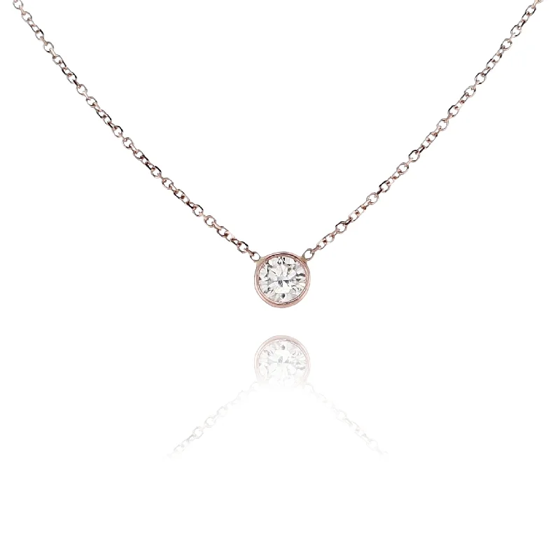 Estate 14 Karat Rose Gold Solitaire Diamond Pendant Necklace