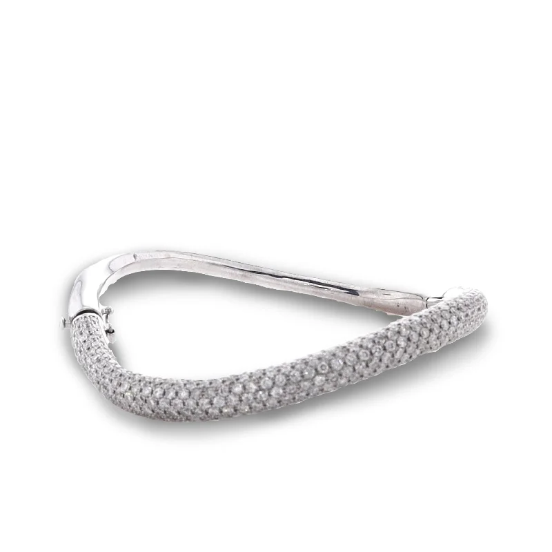 Estate 14k White Gold Diamond Wave Bangle