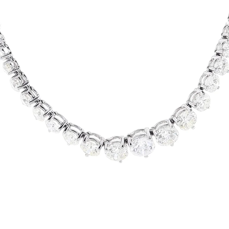 Estate 18k White Gold Riviera Graduated 3 Prong Diamond 17" Necklace