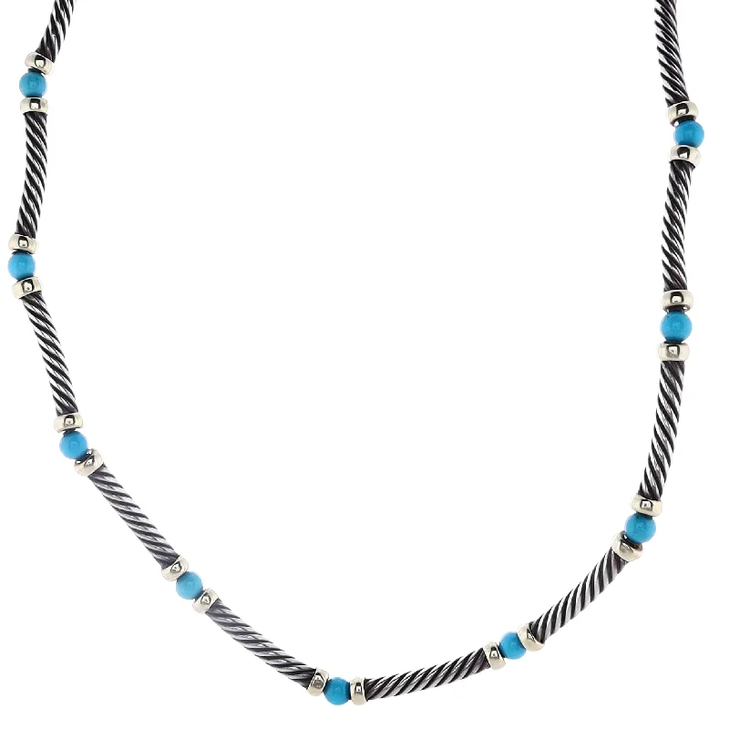 Estate David Yurman Sterling Silver and !4 Karat Yellow Gold with Blue Beads Necklace