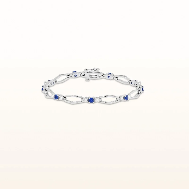 Gemstone and Diamond Hexagon Link Bracelet in 14kt White Gold