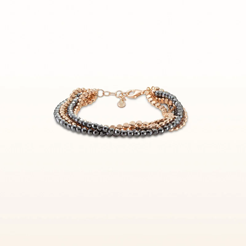 Hematite Multi-Strand Beaded Bracelet in Rose Gold Plated 925 Sterling Silver