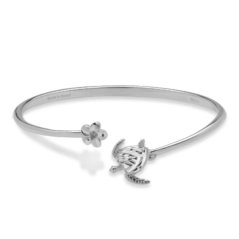 Honu and Plumeria Bracelet in Sterling Silver