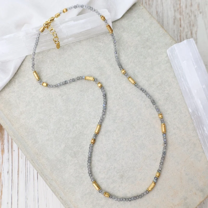 Labradorite & Gold Tubes Necklace