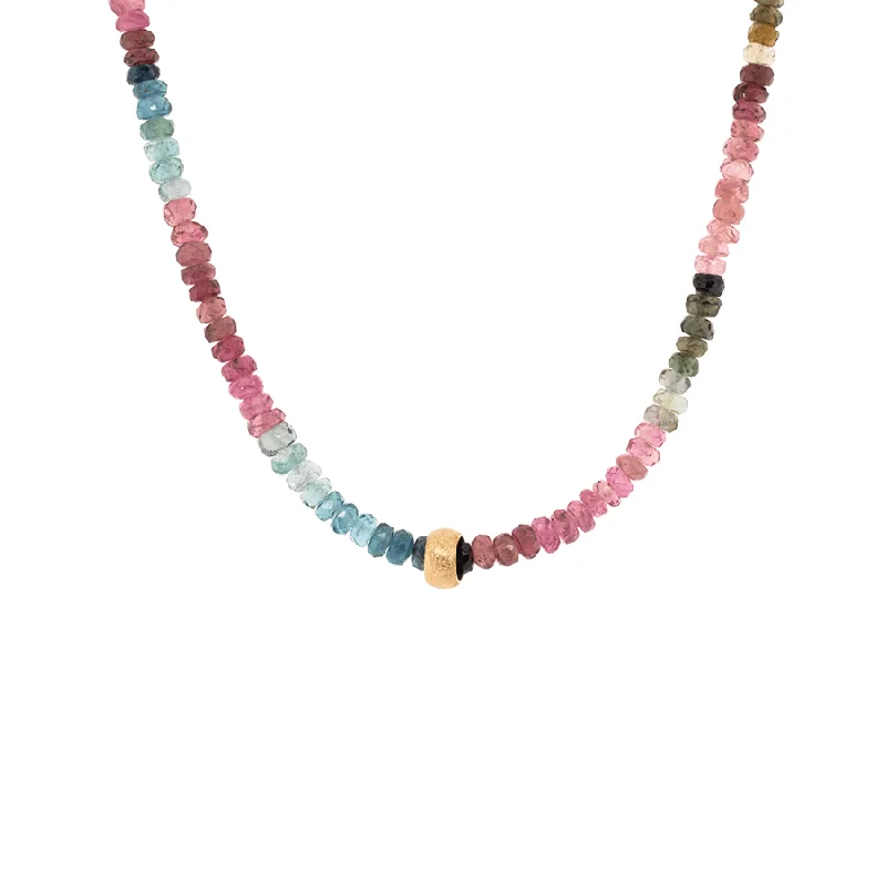 Natural Watermelon Tourmaline Gemstone 'Boulder Bead' Necklace