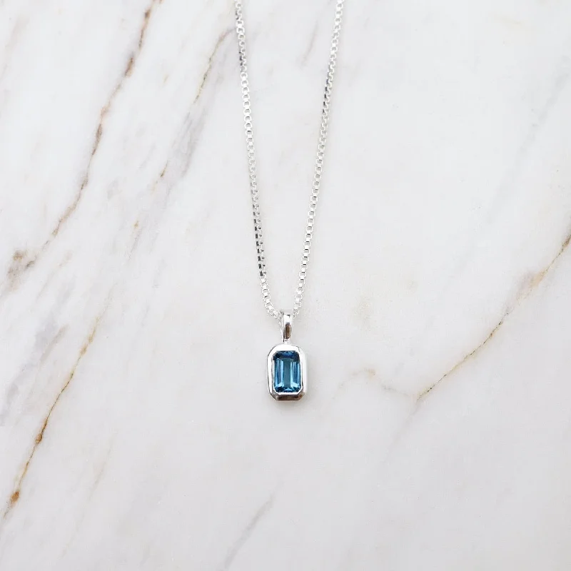 London Blue Topaz Vertical Octagon Necklace - Sterling Silver