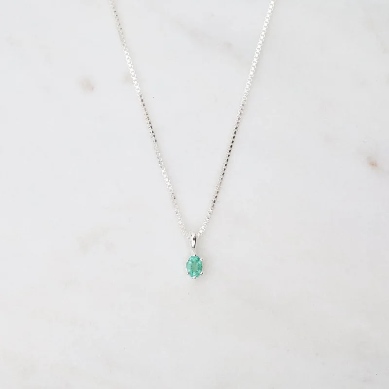 Sterling Silver Oval Claw Set Emerald Necklace