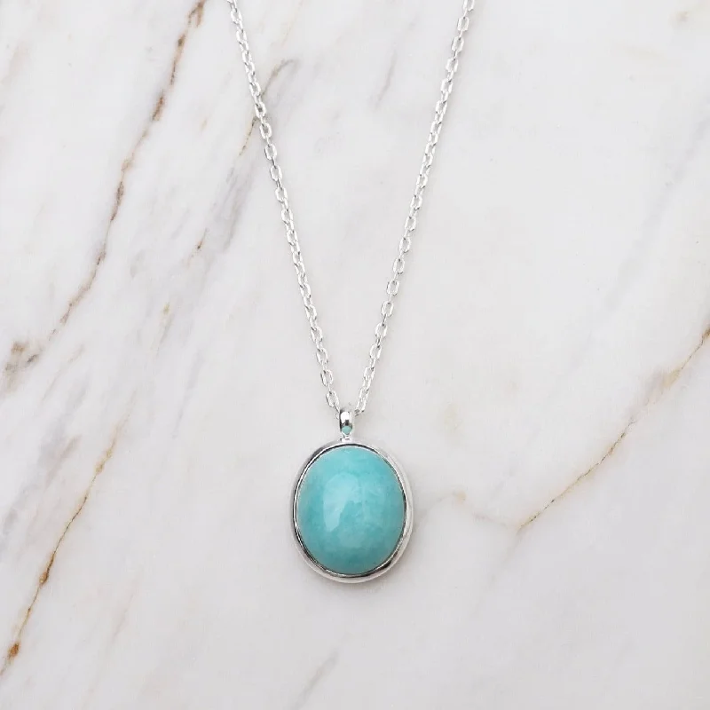 Oval Cabochon Amazonite Necklace - Sterling Silver