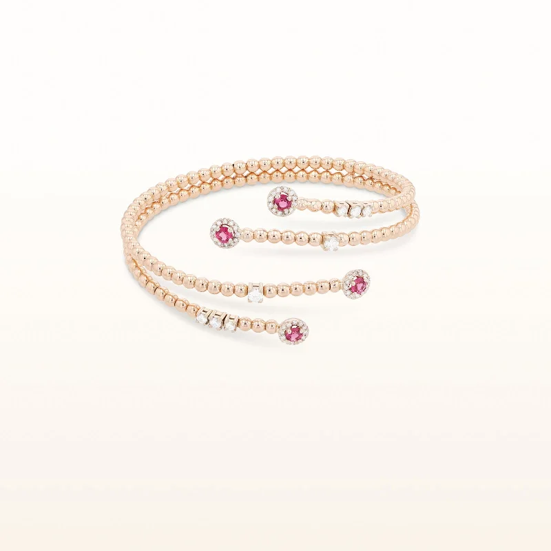 Pink Spinel and Diamond Beaded Flexible Cuff Bracelet in 18kt Rose Gold