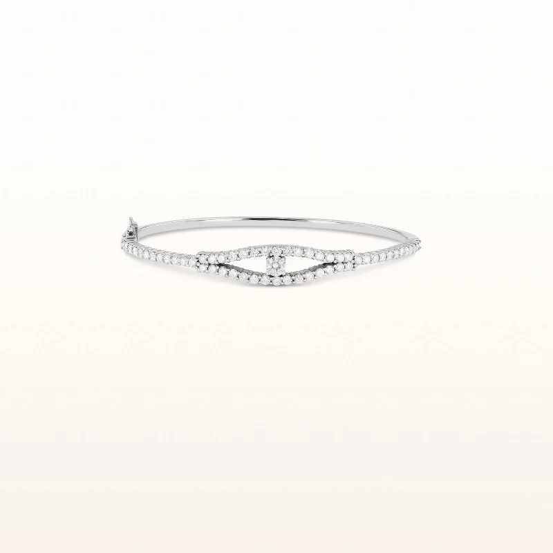 Round Diamond Evil Eye Hinged Bangle Bracelet in 14kt White Gold