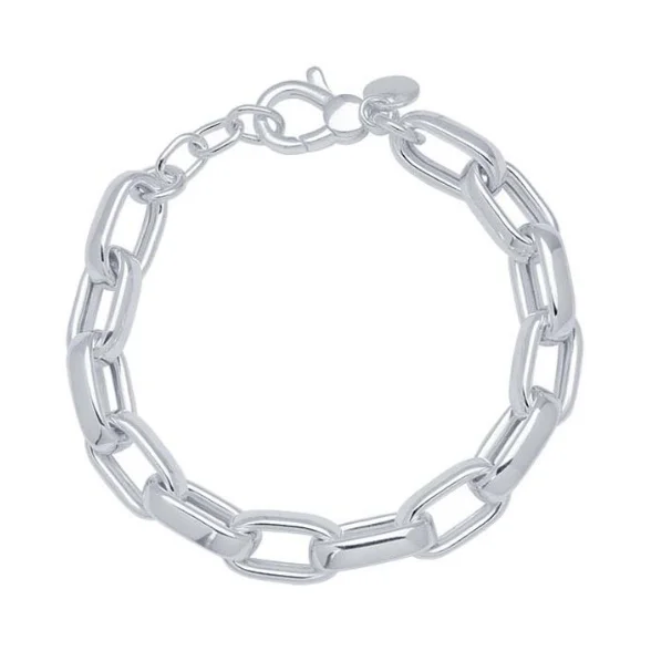 Sterling Silver 9.5mm Hollow Oval Link Chain Bracelet