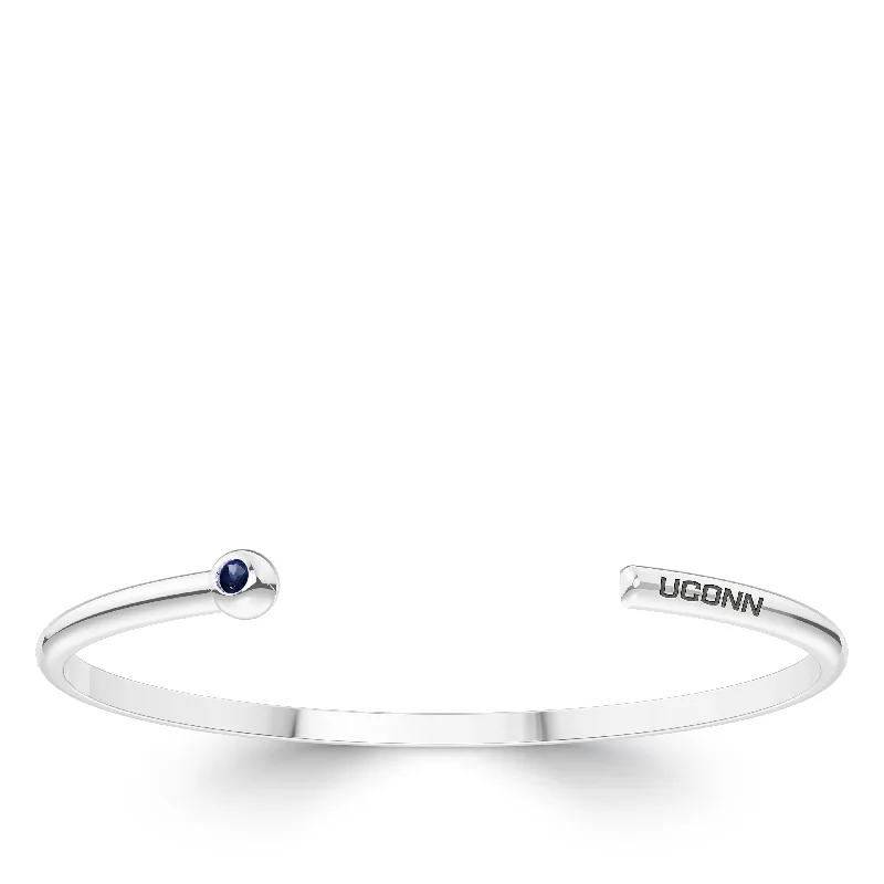 UCONN Sapphire Engraved Cuff Bracelet in Sterling Silver