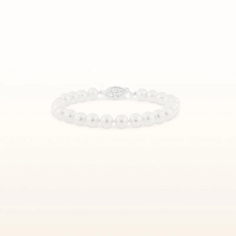 White Cultured Freshwater Pearl Bracelet with Sterling Silver Filigree Clasp