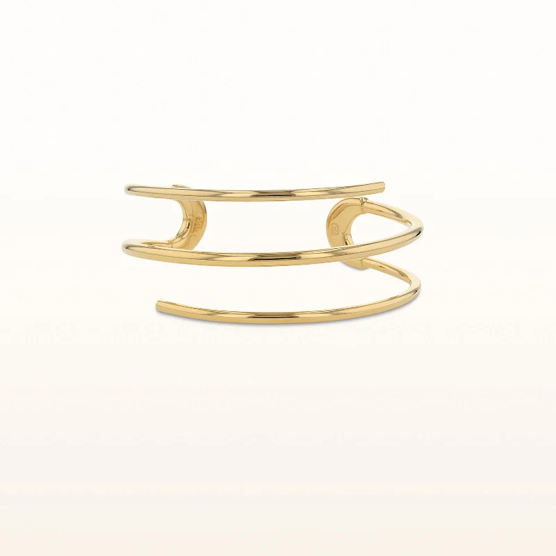 Yellow Gold Plated 925 Sterling Silver 3-Row Spiral Cuff Bracelet