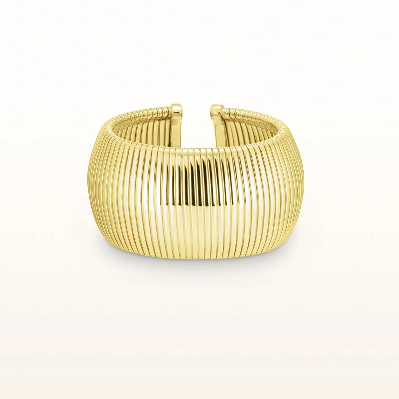 Yellow Gold Plated 925 Sterling Silver Wide Flexible Cuff Bracelet